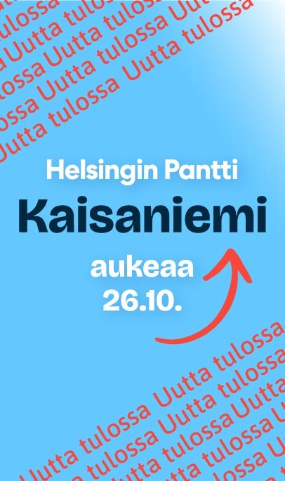 Tekstilinkki Kaisaniemi sinisellä pohjalla