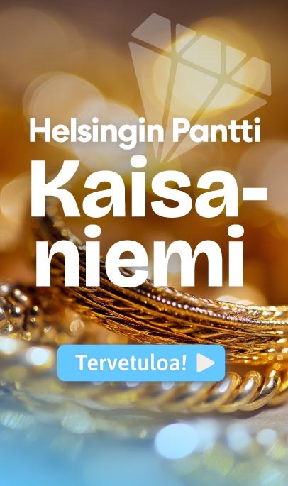 kultaa ja painonappi Helsingin Pantin Kaisaniemen toimipisteen yhteystietoihin